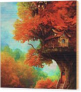 My Tree House In Autumn Wood Print