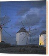 Mykonos Windmills Wood Print