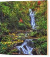 Mystical Waterfall Wood Print