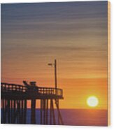 Nags Head Pier Sunrise 1184 Wood Print