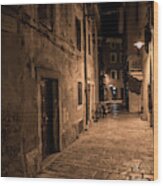 Narrow Alley With Old Houses In The Village Fazana In Croatia Wood Print