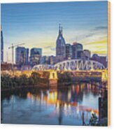 Nashville Tennessee Skyline At Sunset Wood Print