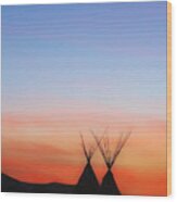 New Moon With Two Tipis Wood Print