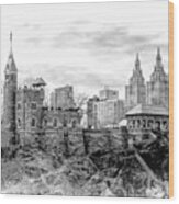 New York City Central Park Belvedere Castle Black And White Wood Print