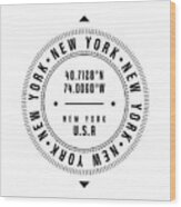 New York, New York, Usa - 1 - City Coordinates Typography Print - Classic, Minimal Wood Print