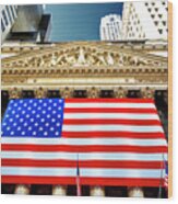 New York Stock Exchange Stars And Stripes In Manhattan Wood Print
