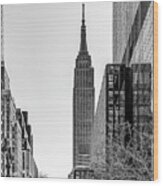 New York's Iconic Empire State Building, Black And White Wood Print