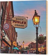 Newburyport Ma High Street Lanterns At Sunset Fowle's Square Wood Print