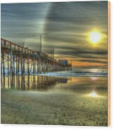 Newport Pier Sunset Aurora Reflection Orange County California Los Angeles Architectural Art Wood Print