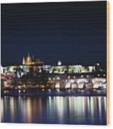 Night View Of The Old Town Of Prague With Prague Castle Wood Print