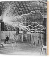 Nikola Tesla - Bolts Of Electricity Wood Print