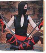 Ninja With Swords Wood Print