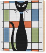 No Background Mondrian Abstract Cat 1 Wood Print