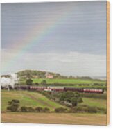 Norfolk Steam Train With Weybourne Windmill And Rainbow Wood Print