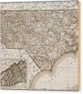 North Carolina Vintage Map 1892 Sepia Wood Print