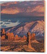 North Window, La Sal Mountains And Red Rock Towers Wood Print