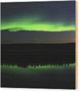 Northern Lights Dancing With The Moon Wood Print