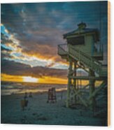 Nsb Lifeguard Tower At Sunrise #1 Wood Print