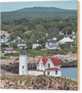 Nubble Light And Mt Agamenticus Wood Print