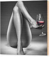 Nude Woman Red Wine 4 Wood Print