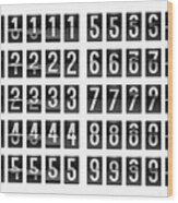 Numbers From Black Mechanical Scoreboard; Flip Countdown Clock Counter Wood Print