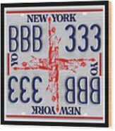Ny Statue Of Liberty Cross Print - Recycled New York License Plates Art Wood Print
