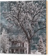 Oakitecture - Historic Stoughton Home And Oak Tree In Infrared Spectrum Wood Print