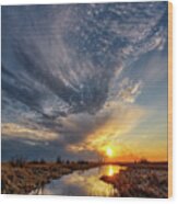 Oh Beautiful For Spacious Skies - Nd Sunset At A Spring Pond With Cloud Face Wood Print