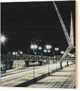Oklahoma City Skydance Pedestrian Bridge At Night In Sepia Wood Print