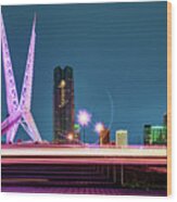 Oklahoma City Skyline And The Skydance Scissortail Bridge Wood Print