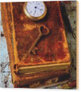 Old Books With Key And Pocketwatch Wood Print