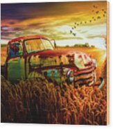 Old Chevy Truck In The Sunset Wood Print