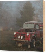 Old Dodge In A Fog Wood Print