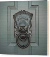 Old Lion Brass Door Knocker Wood Print