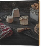 Old Maestra French Cheese And Baguette Wood Print