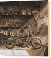 Old Motorcycle Shop Wood Print