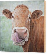 On The Nose - Cow Painting Wood Print