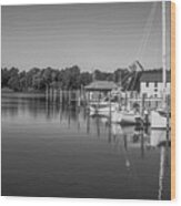 Onancock Wharf In Black And White Wood Print