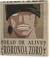 One Piece Wanted Poster - Zoro Wood Print