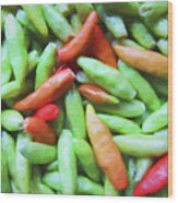 Orange Red And Green Tabasco Peppers Wood Print