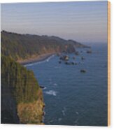Oregon Coast Aerial Sunset Wood Print