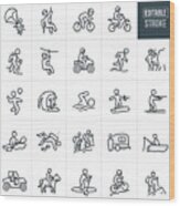 Outdoor Summer Recreation Thin Line Icons - Editable Stroke Wood Print
