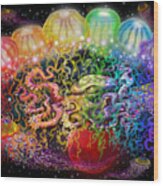 Outer Space Rainbow Alien Tentacles Wood Print