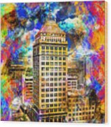 Pacific Southwest Building In Fresno - Colorful Painting Wood Print