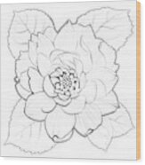 Paint A Sketch Rose With Leaves Wood Print