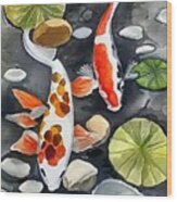 Painting Carps 2 Fish Water Colorful Background W Wood Print