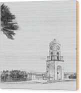 Palm Beach Worth Avenue Clock Tower Florida Usa, Hand Drawn Style Pencil Sketch Wood Print