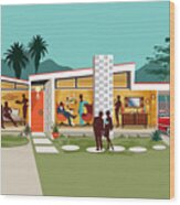 Palm Springs Party House - Ps Wood Print