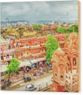 Panorama From The Palace Of Winds In Jaipur Rajasthan India Wood Print