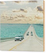 Panorama Of Road Us1 To Key West Over Florida Keys Wood Print